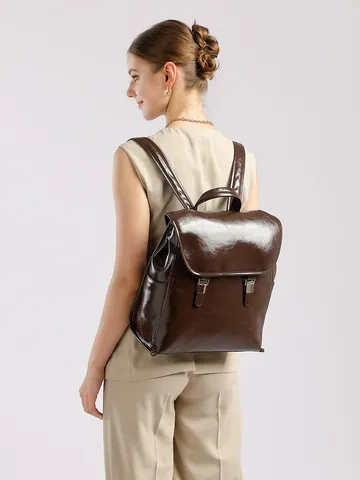 Sac à Dos en Cuir Véritable Ciré pour Femmes Hommes Grande Capacité Sac d'Ordinateur Vintage Croûte de Cuir Sac de Voyage