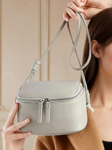 Borsa a Tracolla in Vera Pelle Primo Strato Pelle di Vacchetta Piccola Borsa Quadrata Minimalista Urbano Borsa a Spalla Texture Litchi Forma a Scatola Per Donna