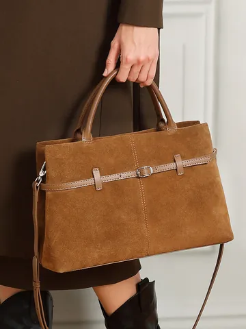 Grande Capacità Vera Pelle Pelle Smerigliata Borsa Tote Donna Vintage Commuter Borsa Casual Spalla Tracolla
