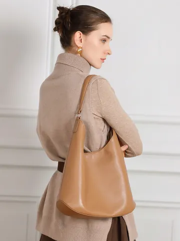 Borsa Hobo da Donna in Vera Pelle Grande Capacità Primo Strato di Pelle di Vacchetta Borsa a Tracolla Minimalista Pendolare Ufficio Tinta Unita Grana Litchi