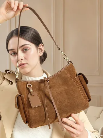 Borsa Tote in Pelle di Vacchetta Nubuck da Donna di Grande Capacità Borsa a Tracolla in Camoscio Retro Con Tasche Laterali