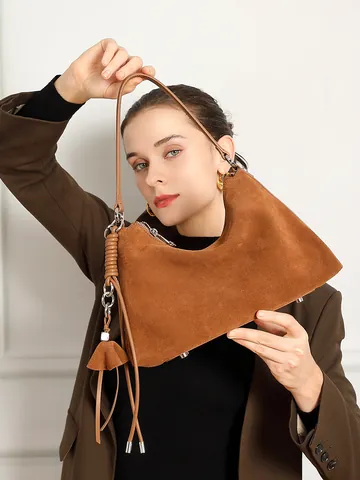 Borsa Hobo da Donna in Crosta di Cuoio Scamosciata Retro Con Nappe Manico Intrecciato Grande Capacità Borsa a Tracolla da Pendolare Borsa Tote