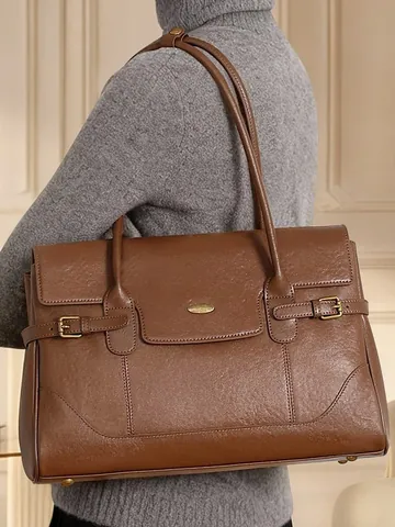 Borsa Tote da Donna in Vera Pelle Vintage in Pelle di Vacchetta Primo Strato Borsa a Tracolla Moda Minimalista