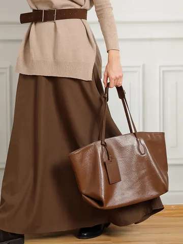 Bolso Tote de Cuero Genuino para Mujer Gran Capacidad Cuero de Vaca de Curtido Vegetal Minimalista Bolso de Hombro para Trabajo Diario