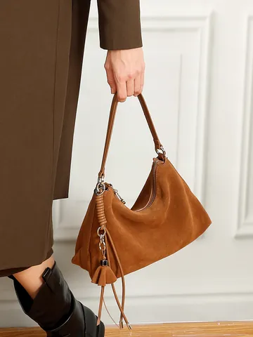 Borsa Tote Vintage in Pelle di Vacchetta da Donna Grande Capacità Hobo Borsa a Tracolla Casual Commuter Borsa a Mano Con Nappa