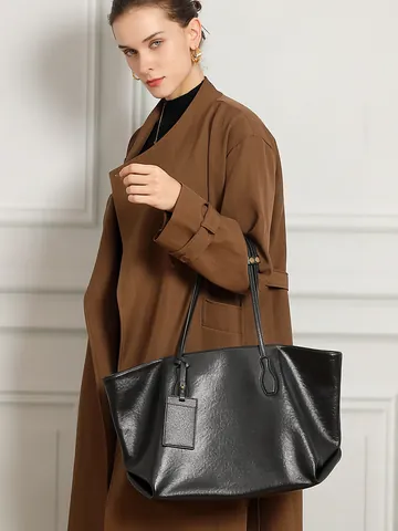 Bolso Tote de Cuero Genuino para Mujer Gran Capacidad Cuero de Vaca de Curtido Vegetal Minimalista Bolso de Hombro para Trabajo Diario