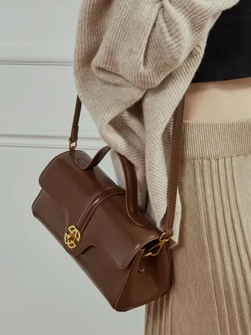 Urban Simple Genuine Leather Shoulder Crossbody Bag For Women Vintage Fashion Metallic Lock Top Handle Handbag Daily Commute