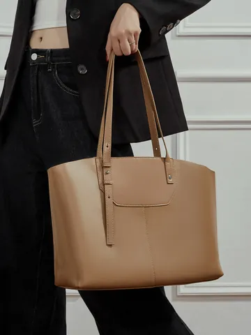 Borsa Tote in Vera Pelle per Donna Primo Strato di Pelle di Vacchetta Grande Capacità Borsa a Spalla Retrò Pendolare Ufficio