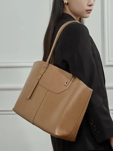 Borsa Tote in Vera Pelle per Donna Primo Strato di Pelle di Vacchetta Grande Capacità Borsa a Spalla Retrò Pendolare Ufficio