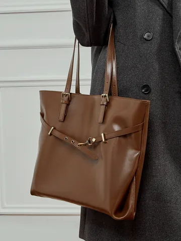 Bolso Tote de Gran Capacidad de Cuero Genuino para Mujer Bolso de Hombro Minimalista Retro de Piel de Vaca de Primera Capa