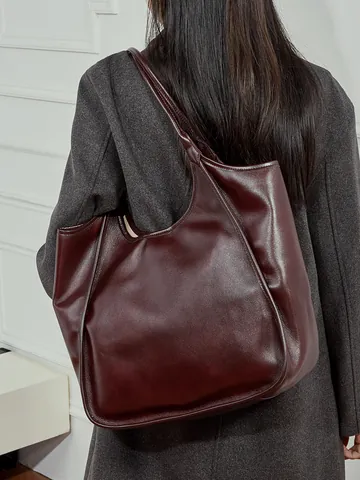Borsa Tote in Pelle di Vacchetta di Primo Strato di Grande Capacità per Donna Borsa a Tracolla Minimalista Urbana