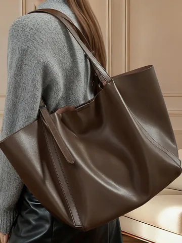 Borsa Tote in Vera Pelle di Grande Capacità per Donna Borsa a Tracolla in Crosta di Vacchetta Minimalista Borsa a Mano Pendolare Urban Retro