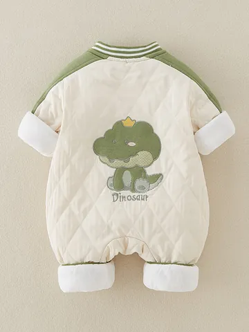 Baby Jongens Gewatteerde Winter Rompertje Gewatteerde Jumpsuit Cartoon Dinosauriër Pinguïn Borduurwerk Lange Mouw Warme Bodysuit