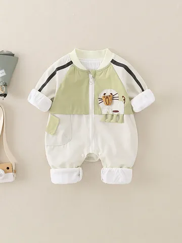 Infant Baby Windproof Romper Cartoon Lion Applique Long Sleeve Color Block Jumpsuit Spring Autumn Clothing Newborn Outfit