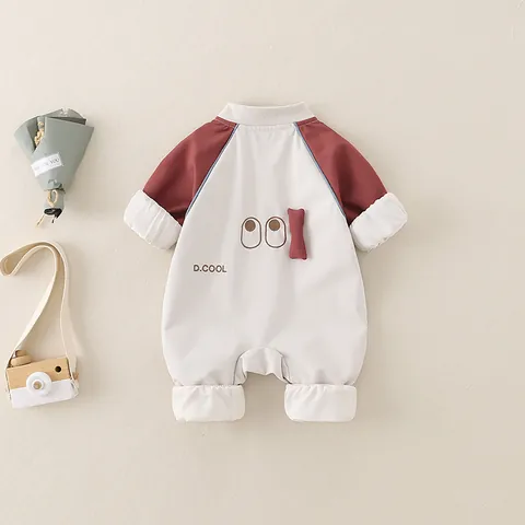 Baby Boys Class A Long Sleeve Romper Cartoon Letter Embroidered Baseball Style Jumpsuit With Small Bag Spring Windproof Clothes