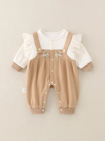 Baby Meisjes Katoenen Romper Lange Mouw Bloemenborduurwerk Kant Patchwork Prinses Body Lente Herfst Jumpsuit Outfit