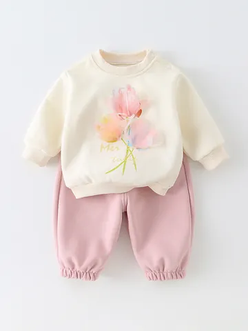 Toddler Baby Cotton Sweatshirt And Pants Set Long Sleeve Cartoon Dog Tulip Pattern Pullover Top And Trousers Outfit For Boys Girls