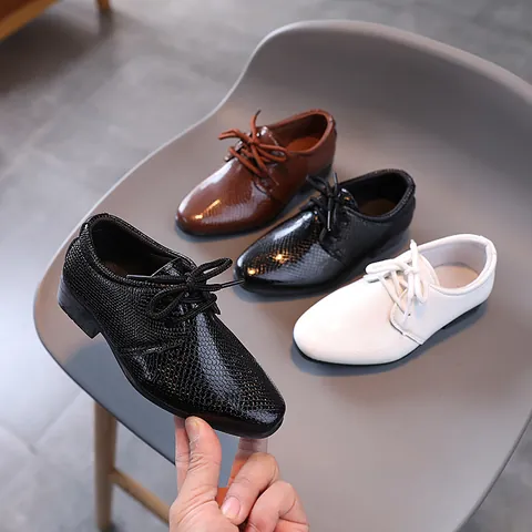 Boys British Style British Dress Shoes Artificial PU Rubber Sole Lace-up Solid Color Embossed Performance Wedding Kids Shoes