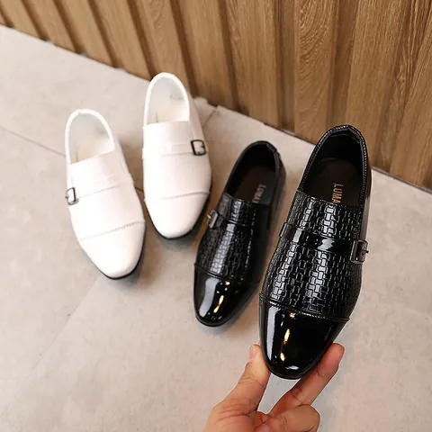 Jungen Formelle Anzugschuhe Für Kinder Hochzeit Party Schule Aufführung Weiche Sohle Monk Strap Lackleder Webstruktur Loafer