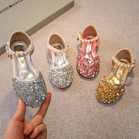 Mädchen Pailletten Prinzessin Mary Jane Schuhe Mit Kunstperlen Riemen Glitzer Flach Hochzeit Party Aufführung Halbschuhe Für Kleinkinder Kinder