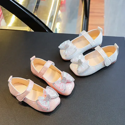 Mädchen Prinzessin Mary Jane Schuhe Perlmutt Irisierend Webstruktur Schleife Herz Strass Süß Kleinkind Kinder Party Kleiderschuhe