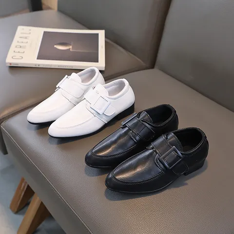 Jungen Britischer Stil Formelle Lederschuhe Spitze Zehenpartie Hochzeit Performance Dress Shoes Schnalle Klettverschluss