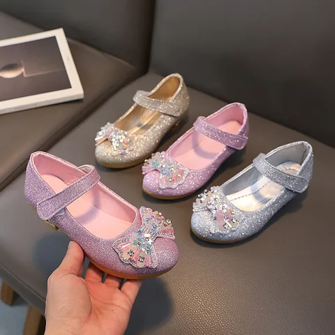 Mädchen Prinzessin Schuhe Glitzer Mary Jane Flats Mit Schleife Strass Funkelnde Aufführung Hochzeit Party Dress Schuhe Für Kinder