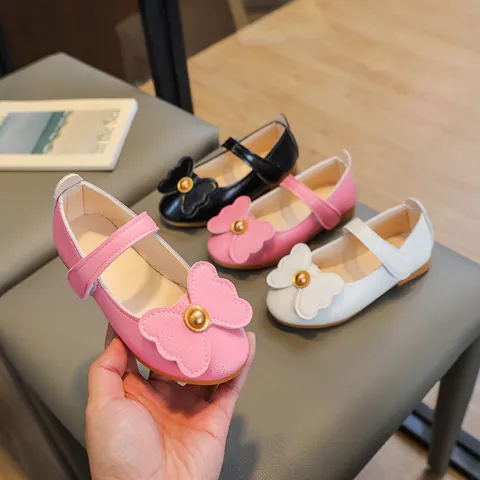 Mädchen Mary Jane Prinzessin Schuhe Mit Schleife Goldperle Dekor Weiche Sohle Klettverschluss Kinder Casual Flats Für Schule