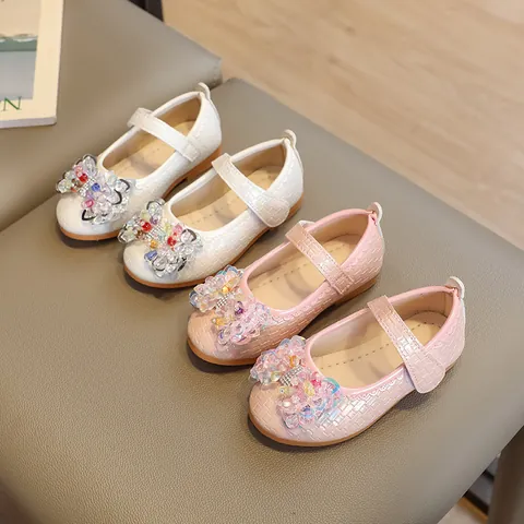 Mädchen Prinzessin Mary Jane Schuhe Perlen Schleife Süße Kleiderschuhe Für Hochzeit Party Kleinkind Perlenstruktur PU Leder Flache Schuhe