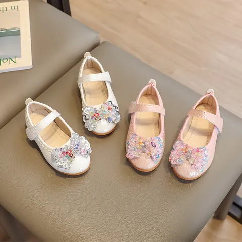 Mädchen Prinzessin Mary Jane Schuhe Perlen Schleife Süße Kleiderschuhe Für Hochzeit Party Kleinkind Perlenstruktur PU Leder Flache Schuhe