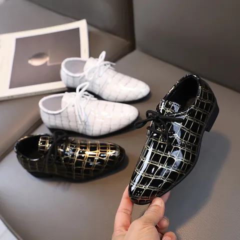 Jungen Formelle Schuhe Lackleder Gold Gittermuster Schnürung Oxford Schuhe Für Schulaufführung Hochzeit Party Kinder