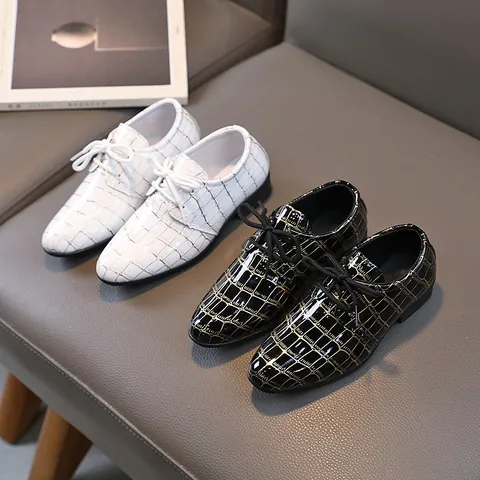 Jungen Formelle Schuhe Lackleder Gold Gittermuster Schnürung Oxford Schuhe Für Schulaufführung Hochzeit Party Kinder