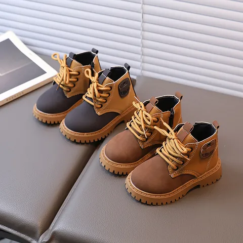 British Style Kids Martin Boots Synthetic Leather Contrast Color Non-Slip Ankle Boots Casual Short Boots For Boys Girls