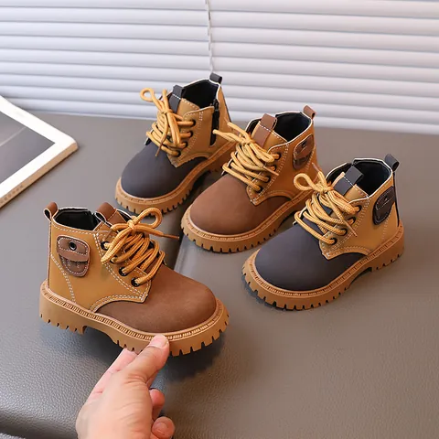 British Style Kids Martin Boots Synthetic Leather Contrast Color Non-Slip Ankle Boots Casual Short Boots For Boys Girls