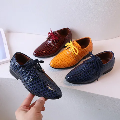 Jungen Britischer Stil Halbschuhe Krokodilmuster Lackleder Schnürschuhe Kinder Formelle Schuhe Für Hochzeit Party Schule