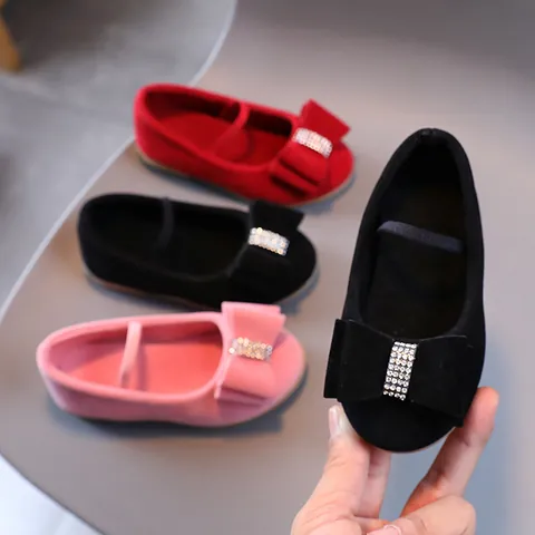 Mädchen Mary Jane Prinzessin Schuhe Schleife Strass Flache Schuhe Wildleder Optik Weiche Sohle Slipper Party Hochzeit Alltag Kinder Fußbekleidung
