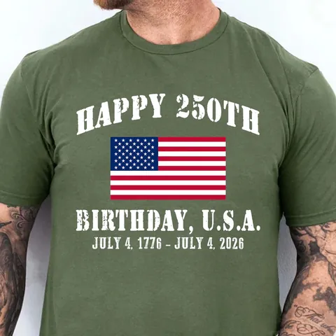 Men's Cotton T-Shirt Happy 250th Birthday U.S.A. 1776-2026 Commemorative Graphic Tee Loose Casual Independence Day Round Neck Top