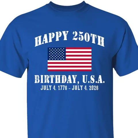 Men's Cotton T-Shirt Happy 250th Birthday U.S.A. 1776-2026 Commemorative Graphic Tee Loose Casual Independence Day Round Neck Top