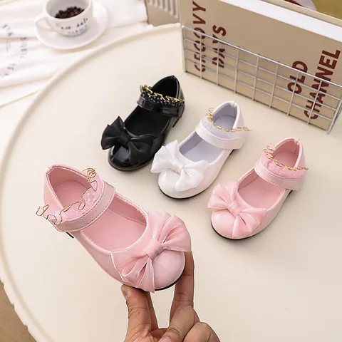 Mädchen Prinzessin Mary Jane Schuhe Netzschleife Weiche Sohle PU Leder Formelle Party Flache Schuhe Für Kinder Kleinkinder