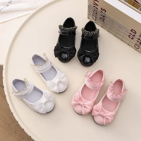 Mädchen Prinzessin Mary Jane Schuhe Netzschleife Weiche Sohle PU Leder Formelle Party Flache Schuhe Für Kinder Kleinkinder