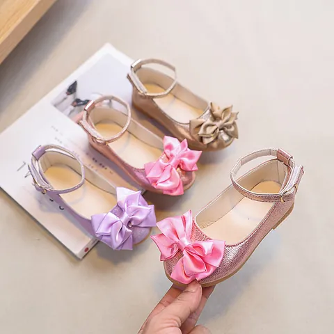 Chaussures de Princesse Mary Jane pour Filles Paillettes Nœud Chaussures Plates Mariage Fête Enfants Chaussures de Ville