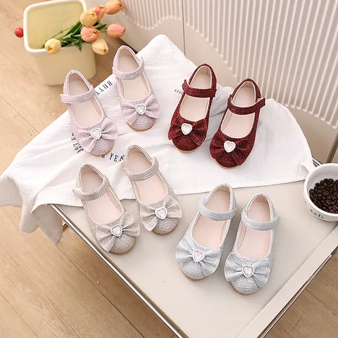 Mädchen Prinzessin Mary Jane Schuhe Pailletten Glitzer Schleife Herz Edelstein Hochzeit Party Aufführung Schuhe Weiche Sohle Kleinkind Kinder Schuhe