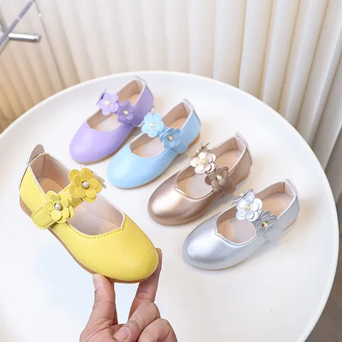 Mädchen Mary Jane Schuhe Prinzessin Blume Perle PU Leder Flache Schulschuhe Rutschfeste Hochzeit Party Schuhe Für Kleinkinder
