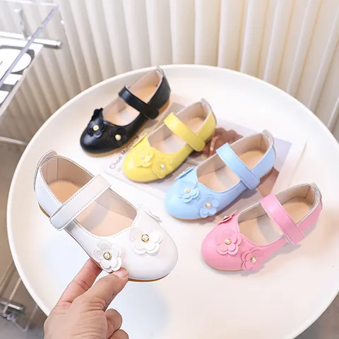 Girls Mary Jane Shoes Princess Flower Pearl Soft Sole School Performance Party Dress Shoes Flats For Toddler Kids
