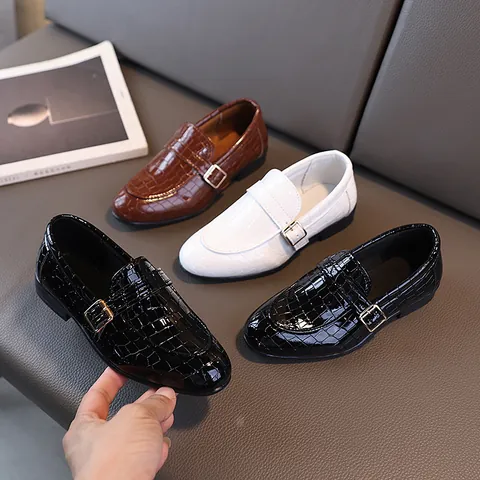 Jungen Britischen Stil Krokodil Geprägte Lederschuhe Monkstrap Metallschnalle Weiche Sohle Formale Kleidung Aufführung Loafers Für Kinder