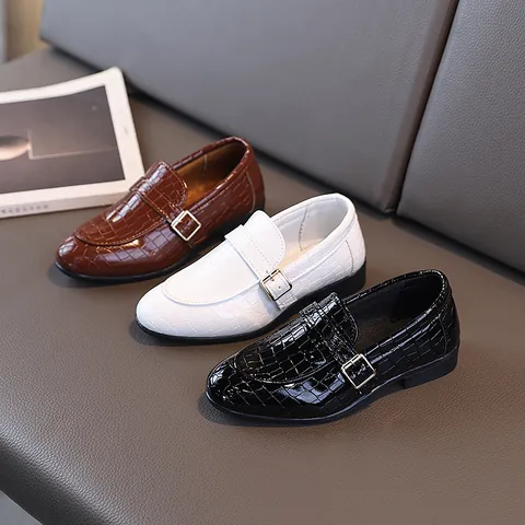 Jungen Britischen Stil Krokodil Geprägte Lederschuhe Monkstrap Metallschnalle Weiche Sohle Formale Kleidung Aufführung Loafers Für Kinder