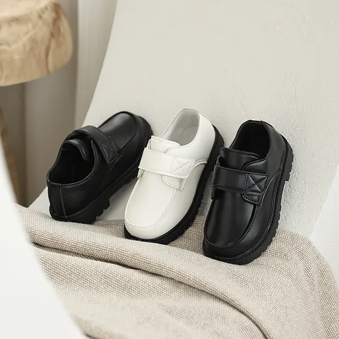 Boys Formal Leather Shoes British Style School Uniform Shoes Children Dress Performance Wedding Shoes Hook and Loop Closure