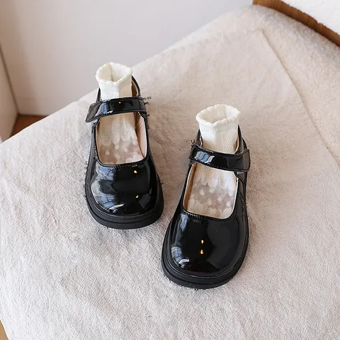 Girls Black Patent Leather Mary Jane Shoes Round Toe Hook And Loop School Academy Kids Uniform Dress Shoes Academy Style