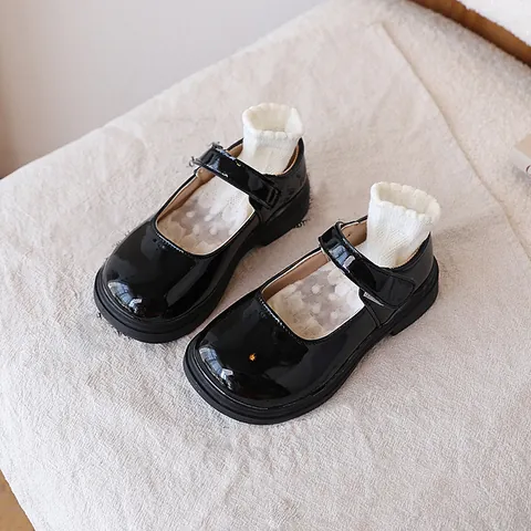 Girls Black Patent Leather Mary Jane Shoes Round Toe Hook And Loop School Academy Kids Uniform Dress Shoes Academy Style