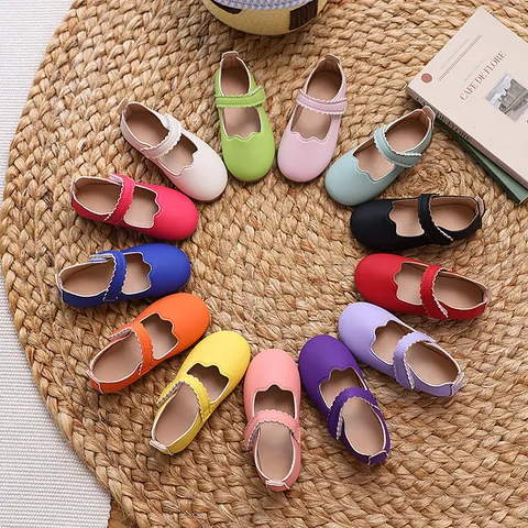 Mädchen Prinzessin Mary Jane Schuhe Wellenkante PU Leder Flats Mit Klettverschluss Komfortable Rutschfeste Kinder Schule Freizeit Halbschuhe